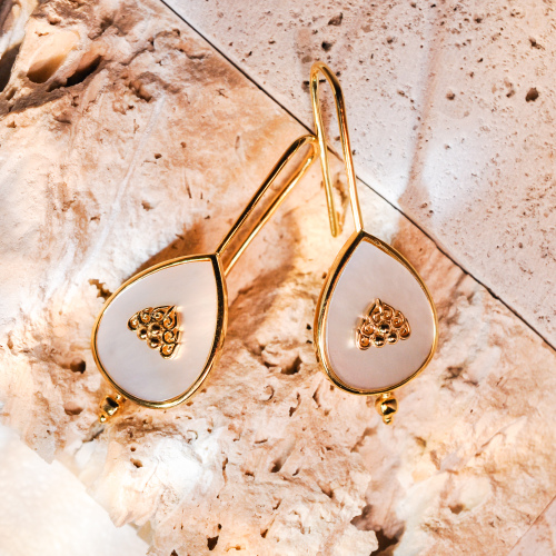 Fire and Water - Silk Road - Mother of Pearl- Luxury Sterling Silver Ear Studs