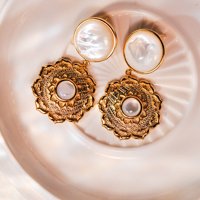 Elegant Lotus Silk Road Mother of Pearl Sterling Earrings | Dunhuang Aesthetics | Light Stone Jewellery