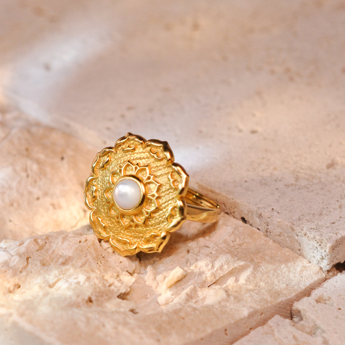 Lotus - Silk Road - Mother of Pearl- Luxury Sterling Silver Ring