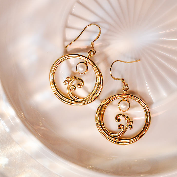Handcrafted Gilded 925 Silver Earrings with 4mm Freshwater Pearls Inspired by Dunhuang Culture - Moon Over Sea-Silk Road