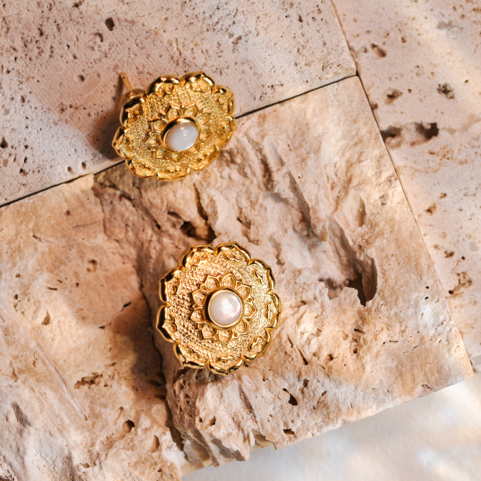 Lotus - Silk Road - Mother of Pearl- Luxury Sterling Silver Ear Studs