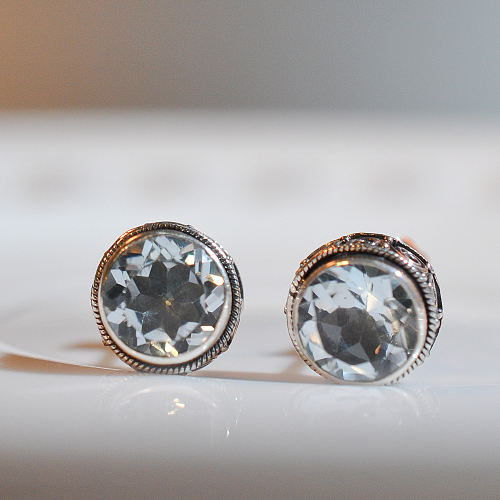 Bali Topaz Ear Stud - 925 Sliver Earrings - Sterling Silver - Handmade