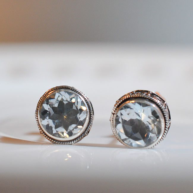 Bali Topaz Ear Stud - 925 Sliver Earrings - Sterling Silver - Handmade