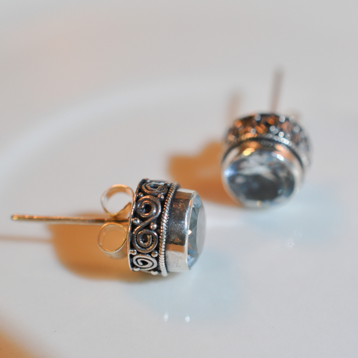 Bali Topaz Ear Stud - 925 Sliver Earrings - Sterling Silver - Handmade|Light Stone Jewellery