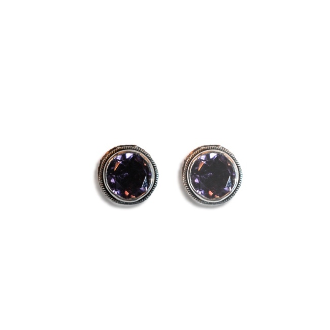 Bali Amethyst Ear Stud - 925 Sliver Earrings - Sterling Silver - Handmade