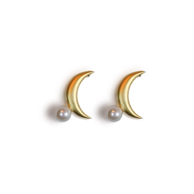 Moon - Pearl Ear Stud - 925 Sliver Earrings - Sterling Silver - Designer Jewelry