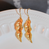Bali Gold Leaves - 925 Sliver Earrings - Sterling Silver - Handmade｜Light Stone