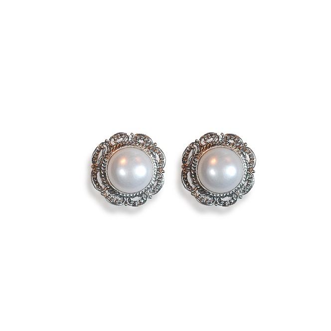 Bali Pearl Ear Stud - 925 Sliver Earrings - Sterling Silver - Handmade | Light Stone