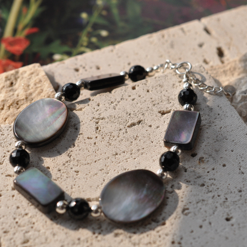 Bali Colorful Bracelet- Mother of Pearl - Sterling Silver - Handmade