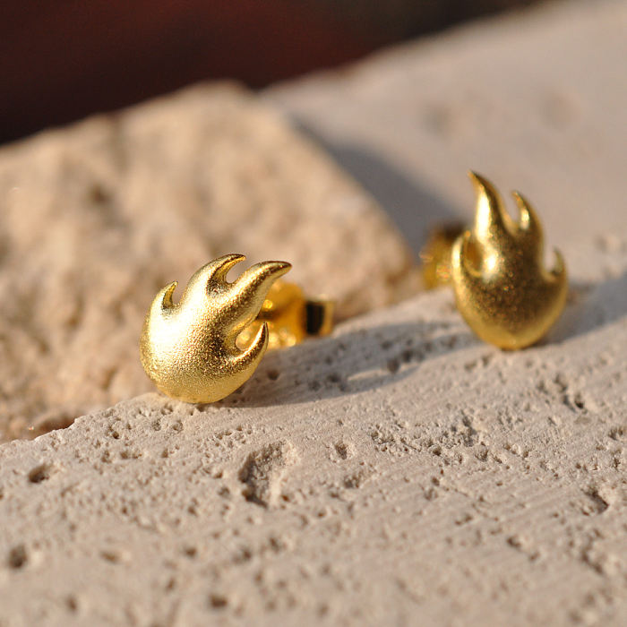 Fire - Golden Ear Stud - 925 Sliver Earrings - Sterling Silver - Designer Jewelry|Light Stone