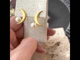 Moon - Pearl Ear Stud - 925 Sliver Earrings - Sterling Silver - Designer Jewelry