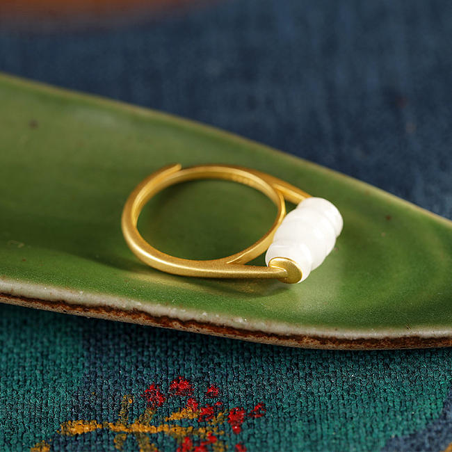 Roller - White Jade - Sterling Silver Jade Ring