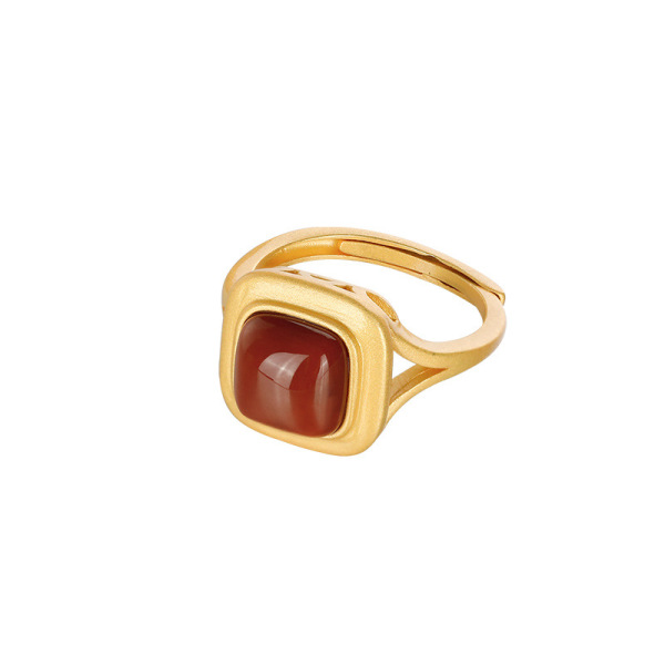 Square - Red Agate - Sterling Silver Jade Ring