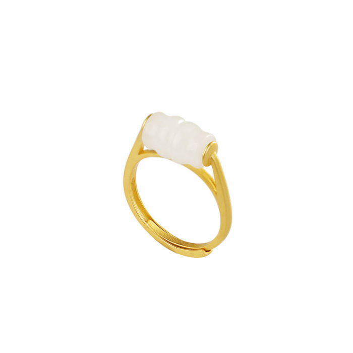 Roller - White Jade - Sterling Silver Jade Ring