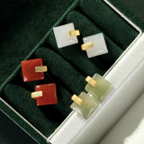 Square - Light Green Jade - Sterling Silver 925 Earrings