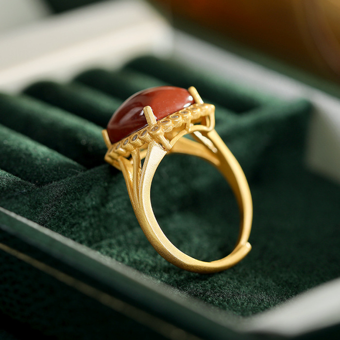 Pillow - Red Agate - Sterling Silver Ring