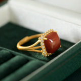 Pillow - Red Agate - Sterling Silver Jade Ring