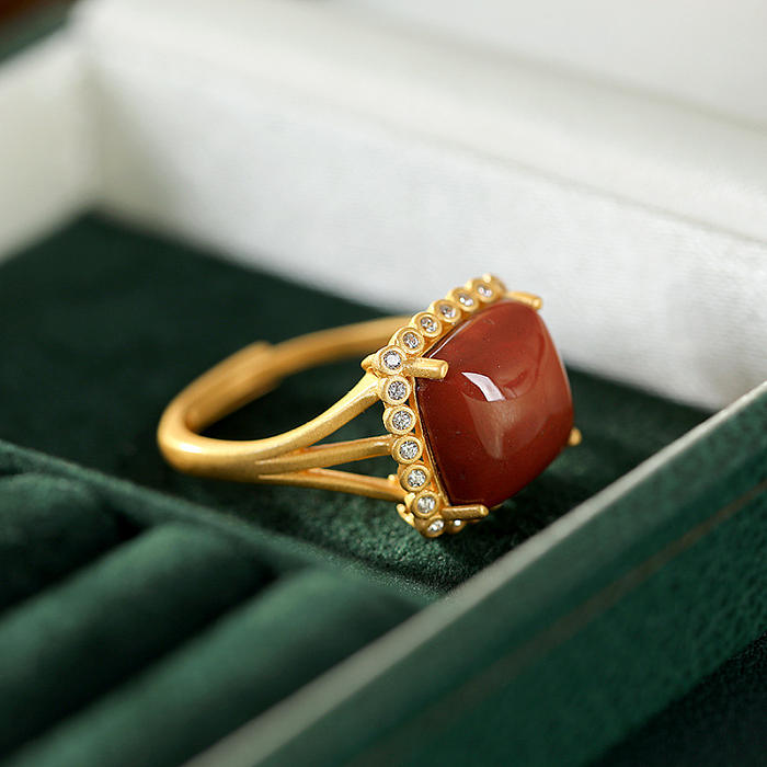 Pillow - Red Agate - Sterling Silver Ring