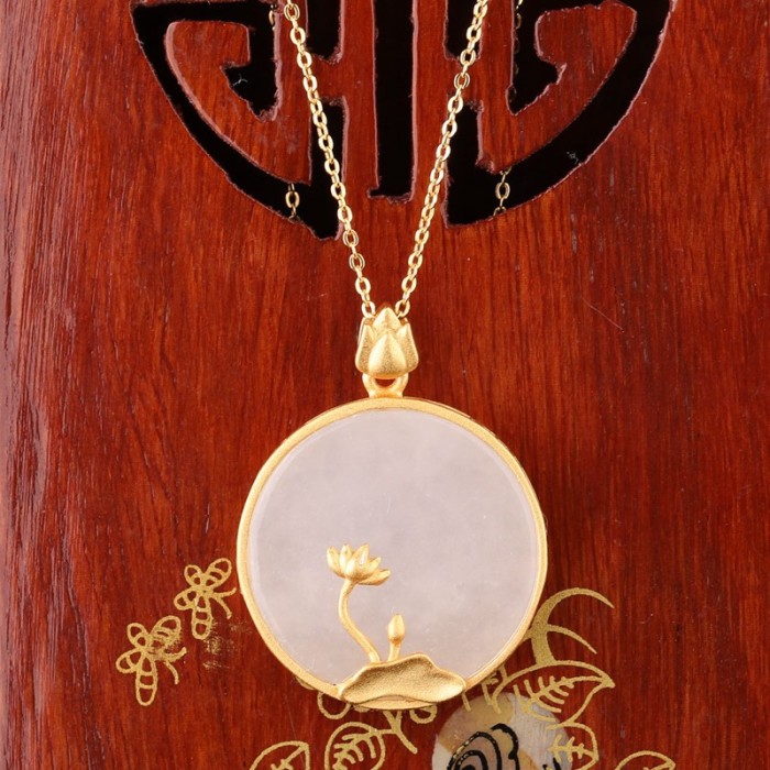 Lotus - Jade - 925 Silver Necklace