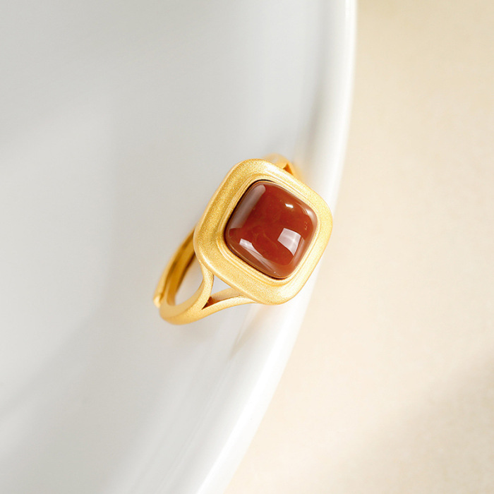 Square - Red Agate - Sterling Silver Ring