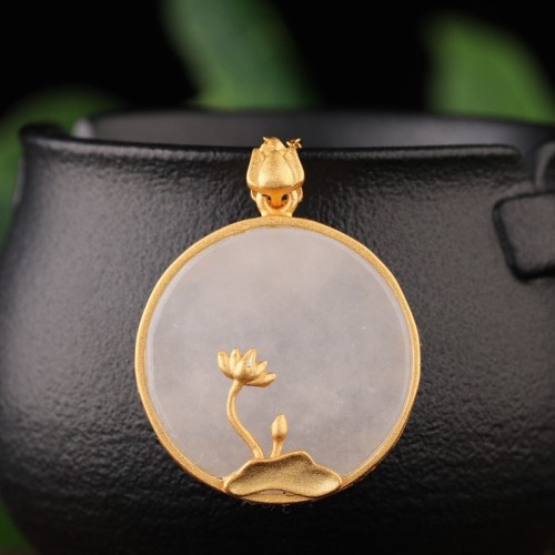Lotus - Jade - 925 Silver Necklace