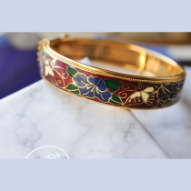 Butterfly and Peony - Jingtai Blue Vintage Bangle - Cooper Base Cloisonne