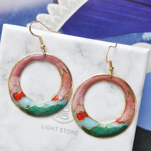 Hills - Blue and Pink - Vintage Jingtai Blue Cloisonne Earrings