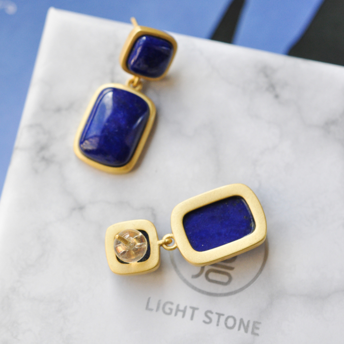 Universe -Rectangular - Lazurite Silver Earrings