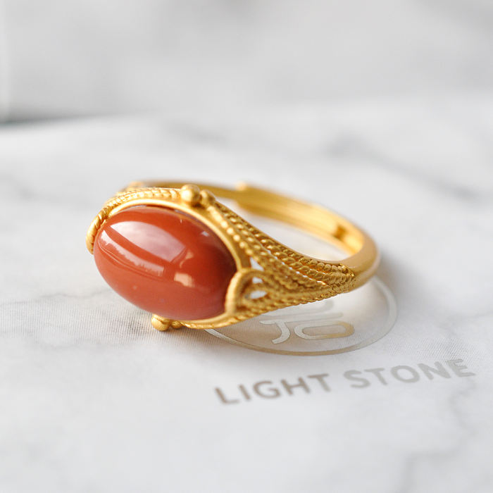 Oval - Vintage Red Agate Silver Ring