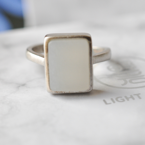 Rectangle - White Jade Silver Ring