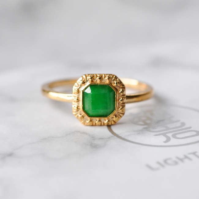 Square- US Size 07 - Jadeite Jade Silver Ring -US Size 07
