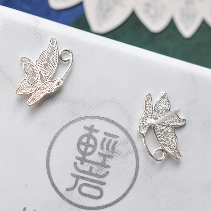 Half Butterfly - Handmade - Miao Silver Filigree Ear Stud
