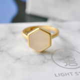 Hexagon - Gold Outline - White Jade Silver Ring
