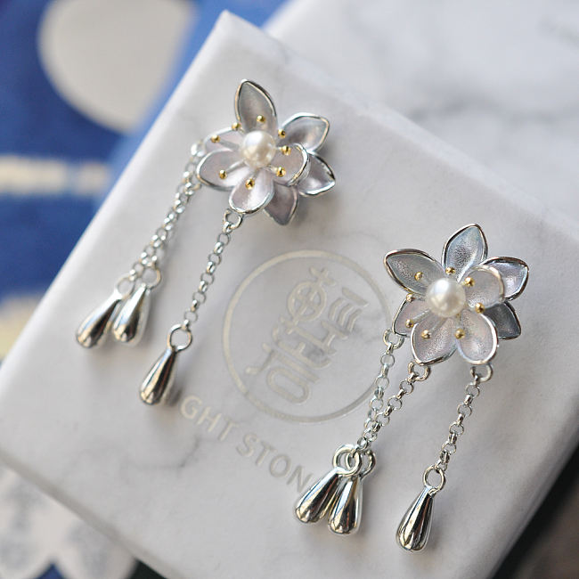 Flower - Shining - Freshwater Pearl-Luxury Sterling Silver Earrings