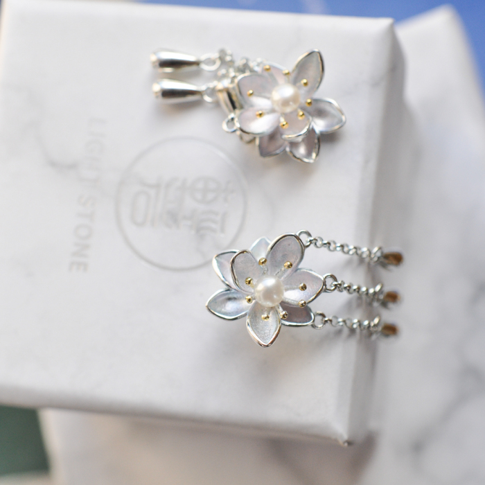 Flower - Shining - Freshwater Pearl-Luxury Sterling Silver Earrings