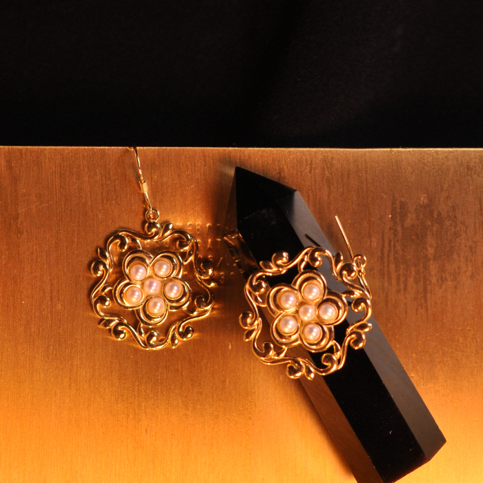 Flower Hoop for Buddha - Silk Road - Freshwater Pearls - Luxury Sterling Silver Earrings