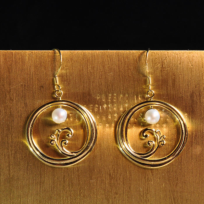 Handcrafted Gilded 925 Silver Earrings with 4mm Freshwater Pearls Inspired by Dunhuang Culture - Moon Over Sea-Silk Road