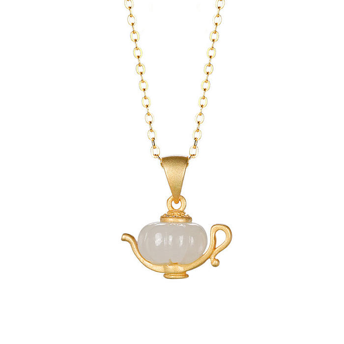 Jade Teapot - Hetian Jade - Sterling Silver Necklace