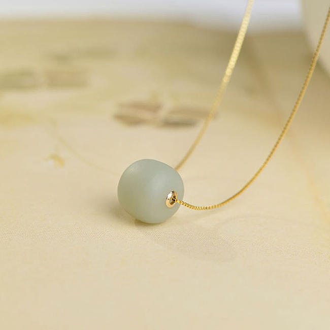Designer Round Qiemo Jade Gold Sterling Silver Necklace - Exquisite Asian