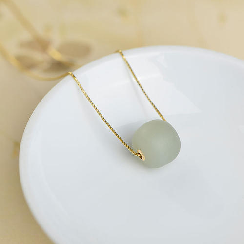 Designer Round Qiemo Jade Gold Sterling Silver Necklace - Exquisite Asian
