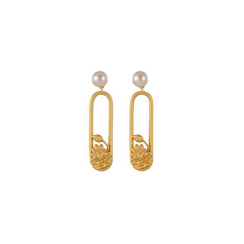 Gold Lotus Pearl Stud Silver Earrings - Light Stone Jewellery