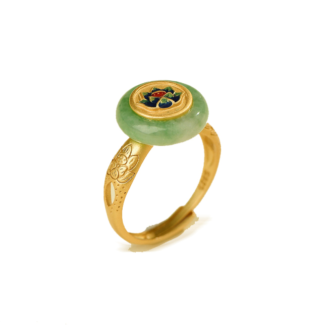 Unique Jade Lotus Ring with Burn-Blue Craftsmanship - Light Stone Jewellery