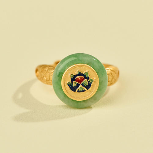 Unique Jade Lotus Ring with Burn-Blue Craftsmanship - Light Stone Jewellery