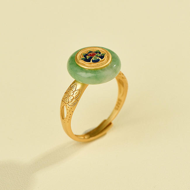 Unique Jade Lotus Ring with Burn-Blue Craftsmanship - Light Stone Jewellery