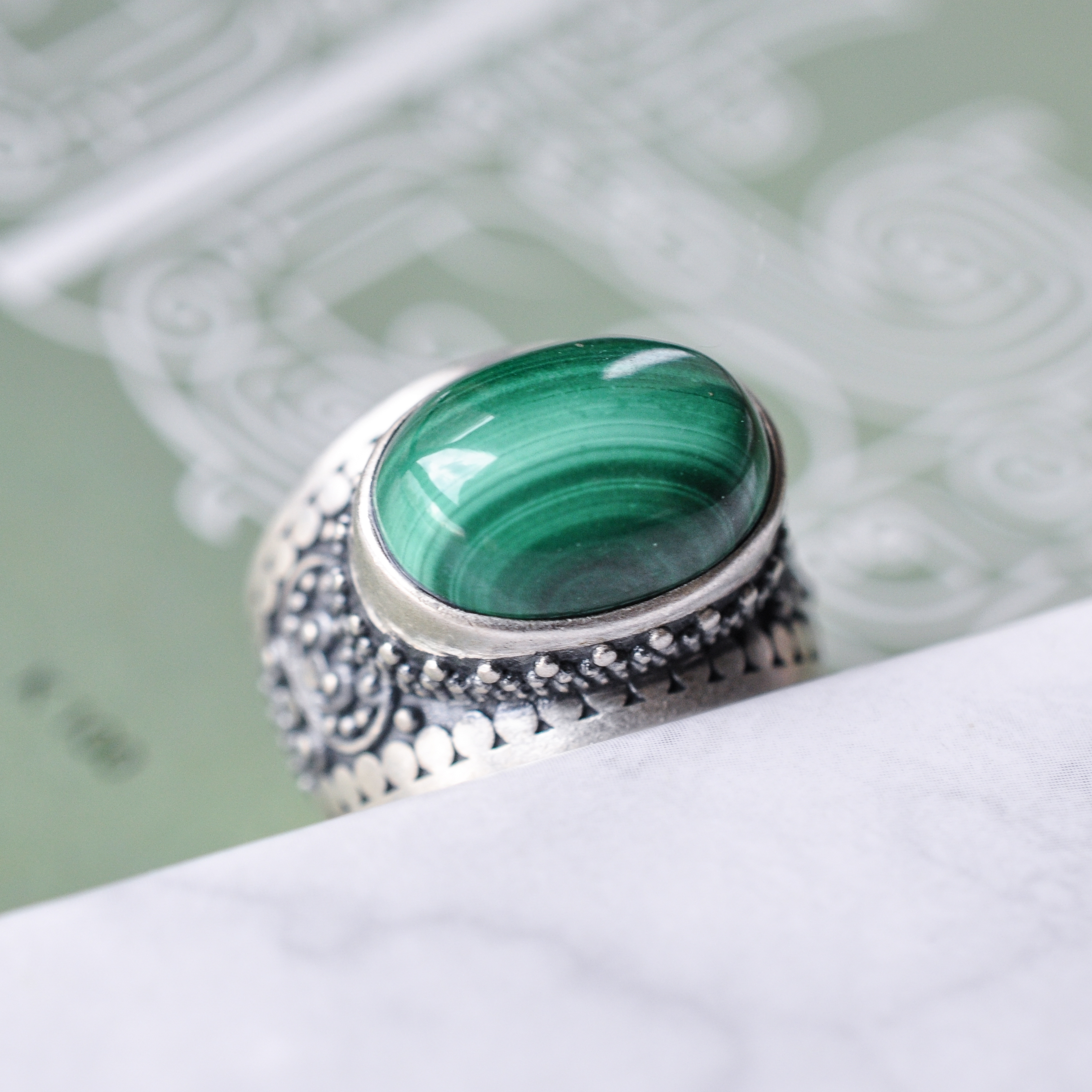 Vintage Malachite Ring - Ideal Gift - Handmade Silver Ring