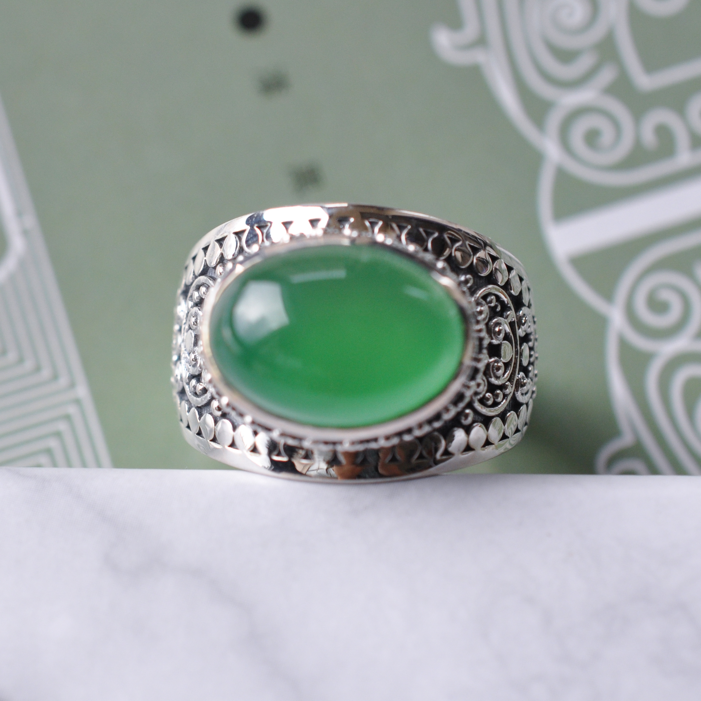 Silver Rope Ring, Chrysoprase Ring, outlet Natural Chrysoprase, Thick Silver Ring, Wide Ring, Australian Chrysoprase, Vintage Ring, May Birthstone