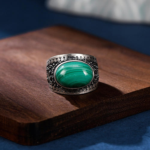 Vintage Malachite Ring - Ideal Gift  - Handmade Silver Ring