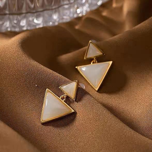 Modern triangle jade stud earrings
