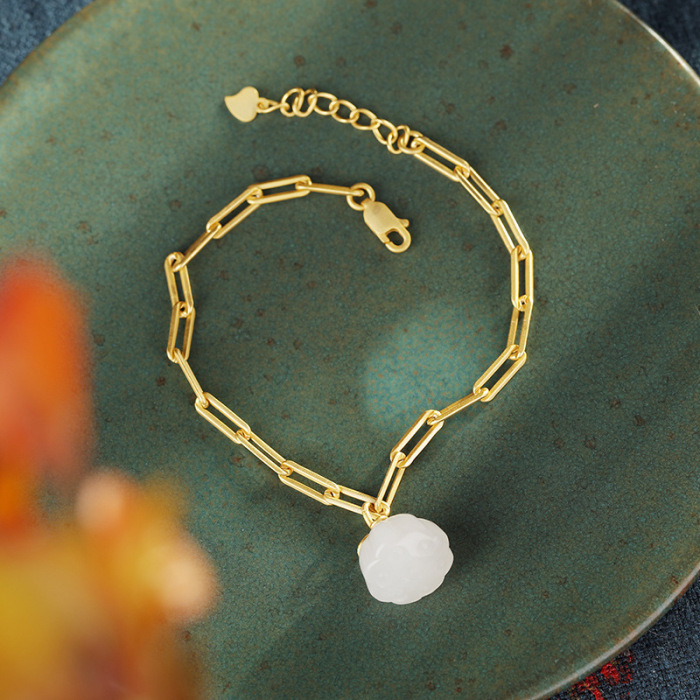 Gold Bracelet with Lotus Pod Charm - Light Stone Jewellery
