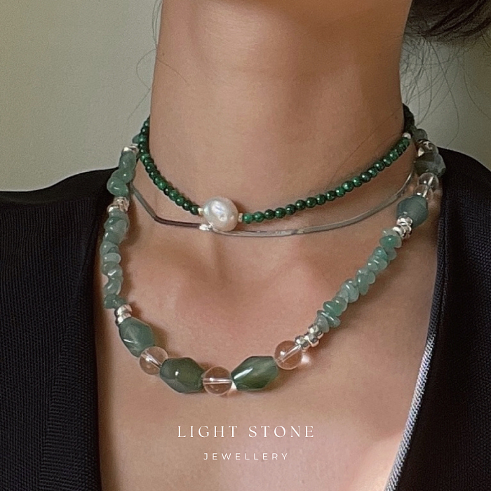 Verdant Enchantment designer handmade stone and crystal necklace featuring green agate beads